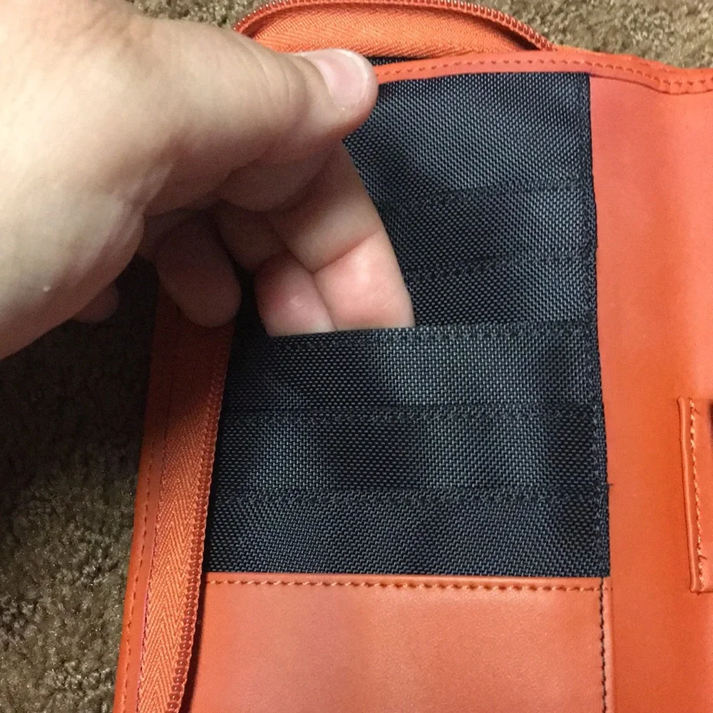 Clava leather Wallet clutch genuine leather burnt orange EUC lots of pockets